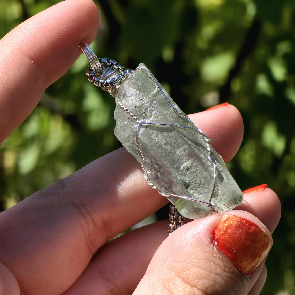 Himalayan Quartz Point Necklace | Chlorite Inclusions, High Altitude Crystal Pendant | Stainless Steel Chain