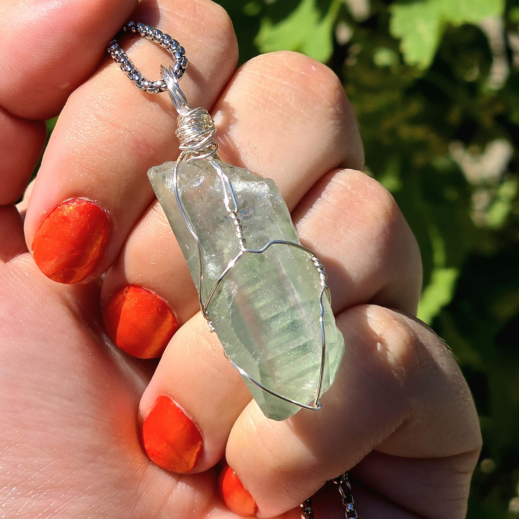 Himalayan Quartz Point Necklace | Chlorite Inclusions, High Altitude Crystal Pendant | Stainless Steel Chain
