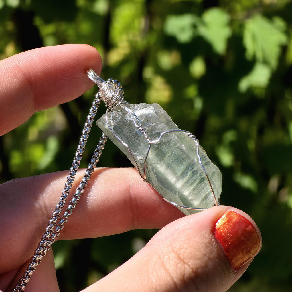 Himalayan Quartz Point Necklace | Chlorite Inclusions, High Altitude Crystal Pendant | Stainless Steel Chain