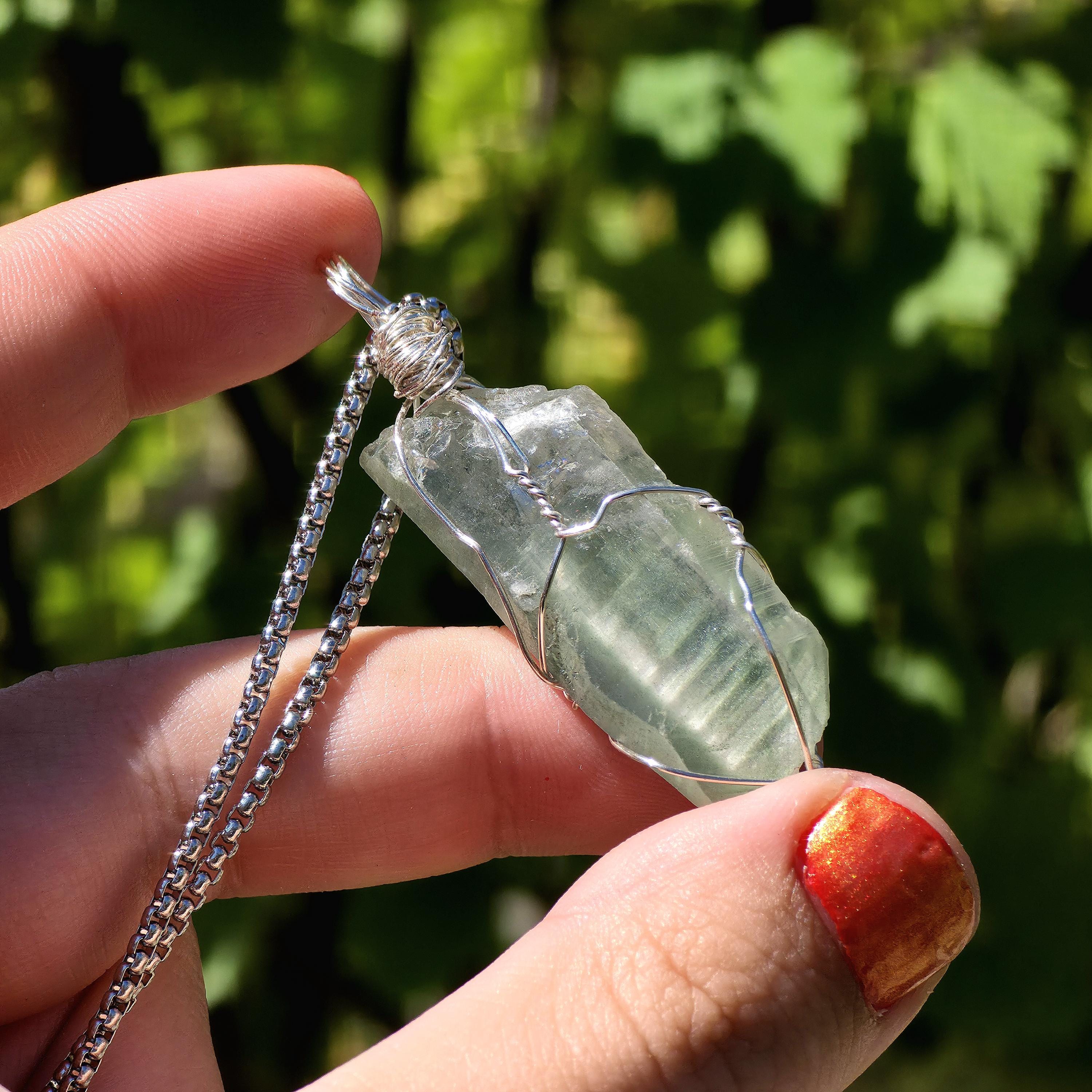 Himalayan Quartz Point Necklace | Chlorite Inclusions, High Altitude Crystal Pendant | Stainless Steel Chain