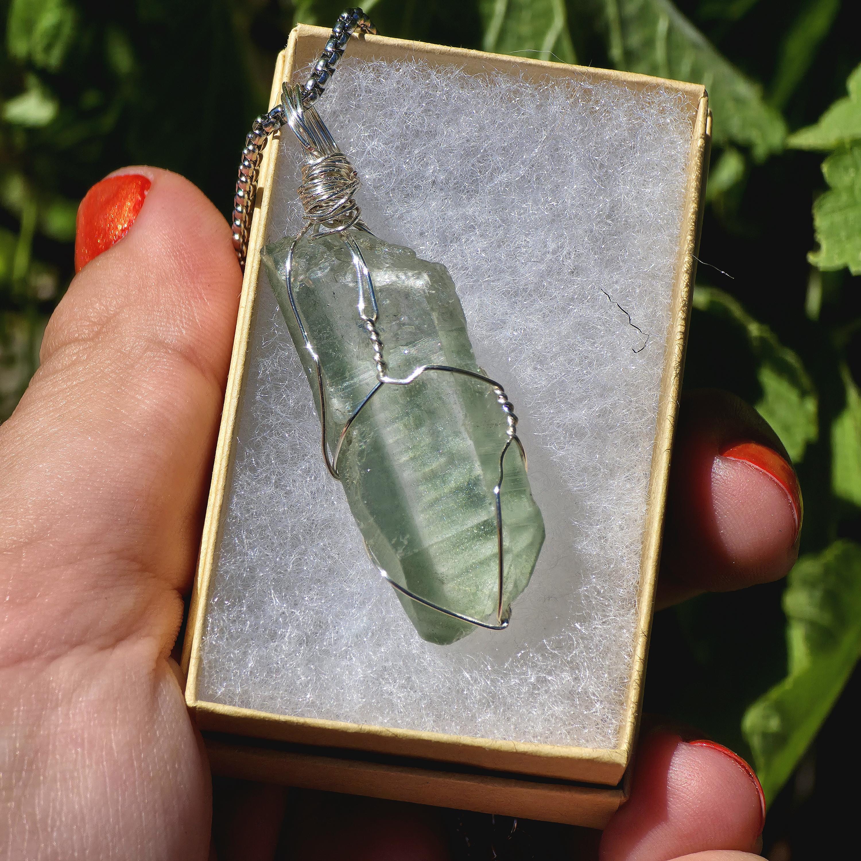 Himalayan Quartz Point Necklace | Chlorite Inclusions, High Altitude Crystal Pendant | Stainless Steel Chain