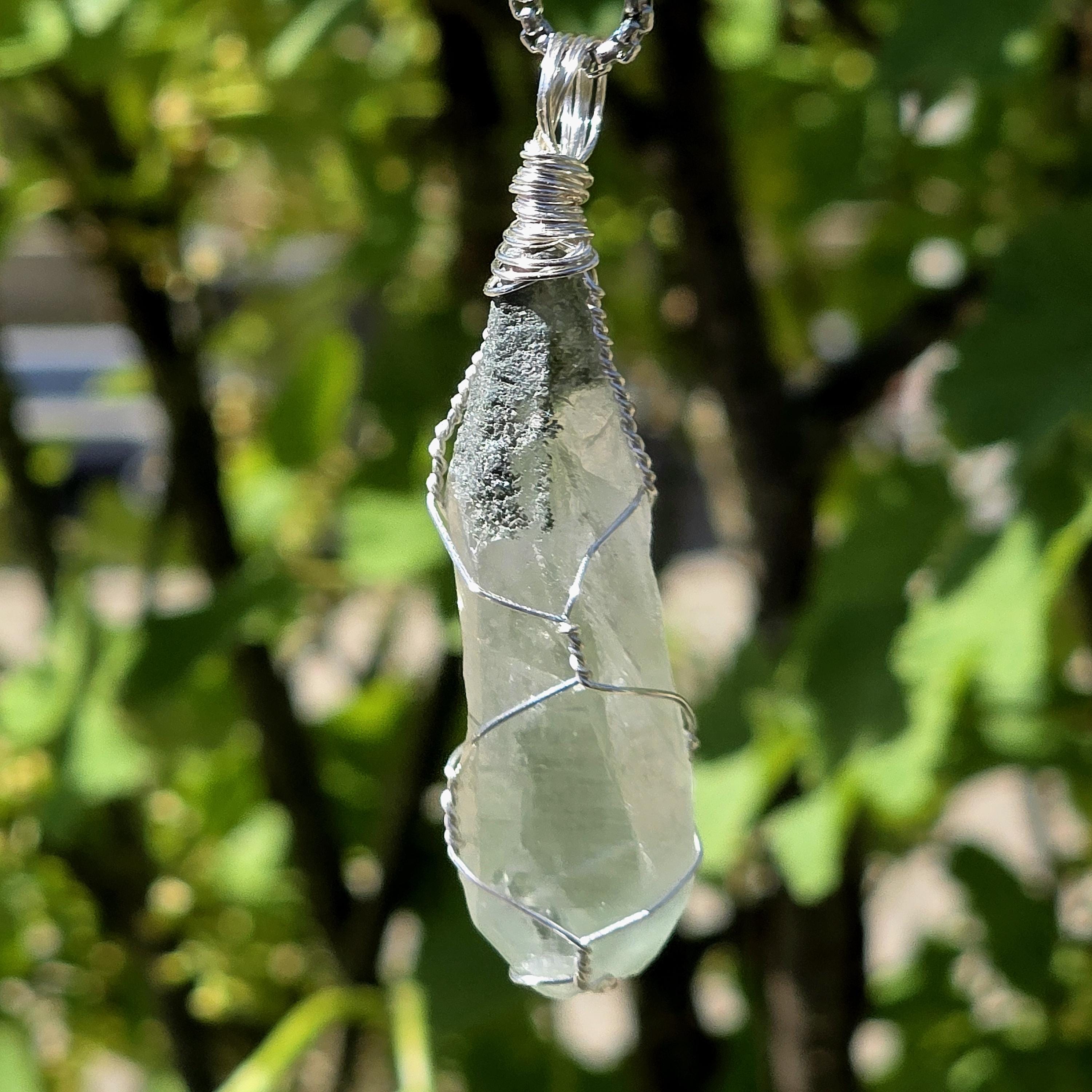 Himalayan Quartz Point Necklace | Chlorite Inclusions, High Altitude Crystal Pendant | Stainless Steel Chain
