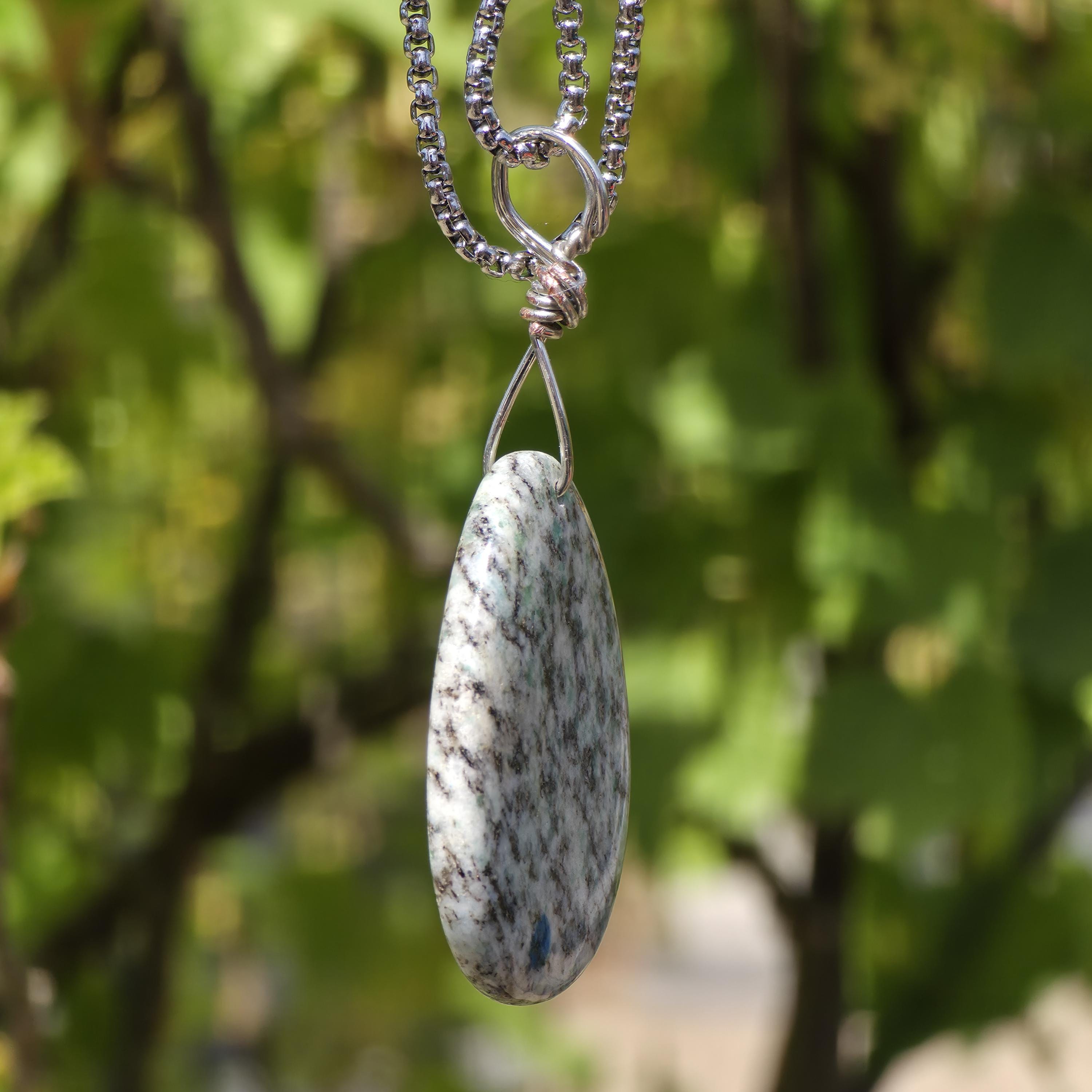 K2 Wire Wrapped Necklace | Azurite in Granite Pendant | Stainless Steel Crystal Necklace | Natural K2 Stone Jewelry