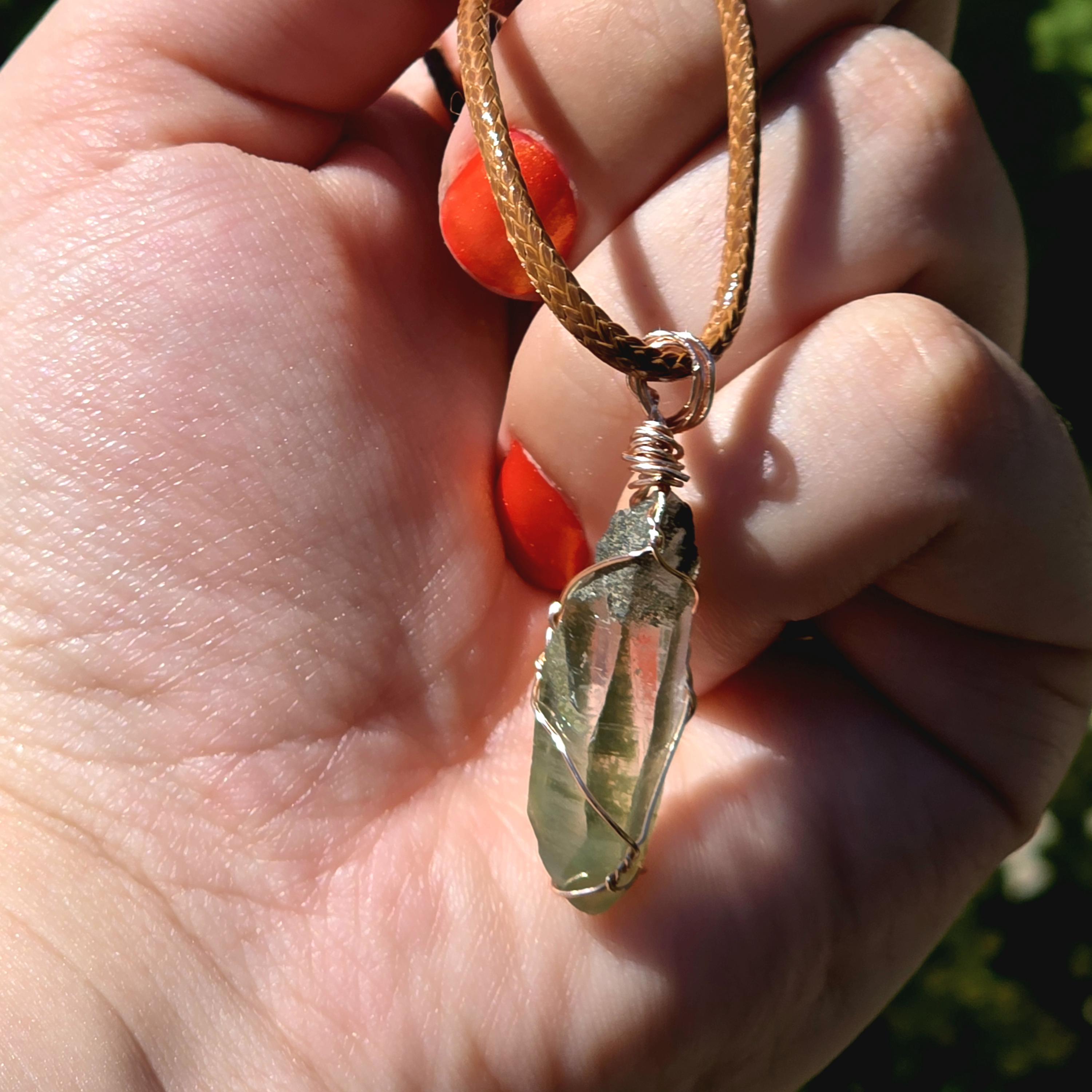 Himalayan Quartz Point Necklace | Chlorite Inclusions, High Altitude Crystal Pendant | Wax Cord Chain