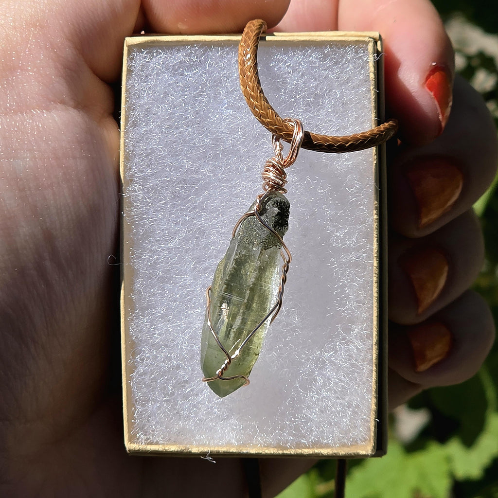 Himalayan Quartz Point Necklace | Chlorite Inclusions, High Altitude Crystal Pendant | Wax Cord Chain
