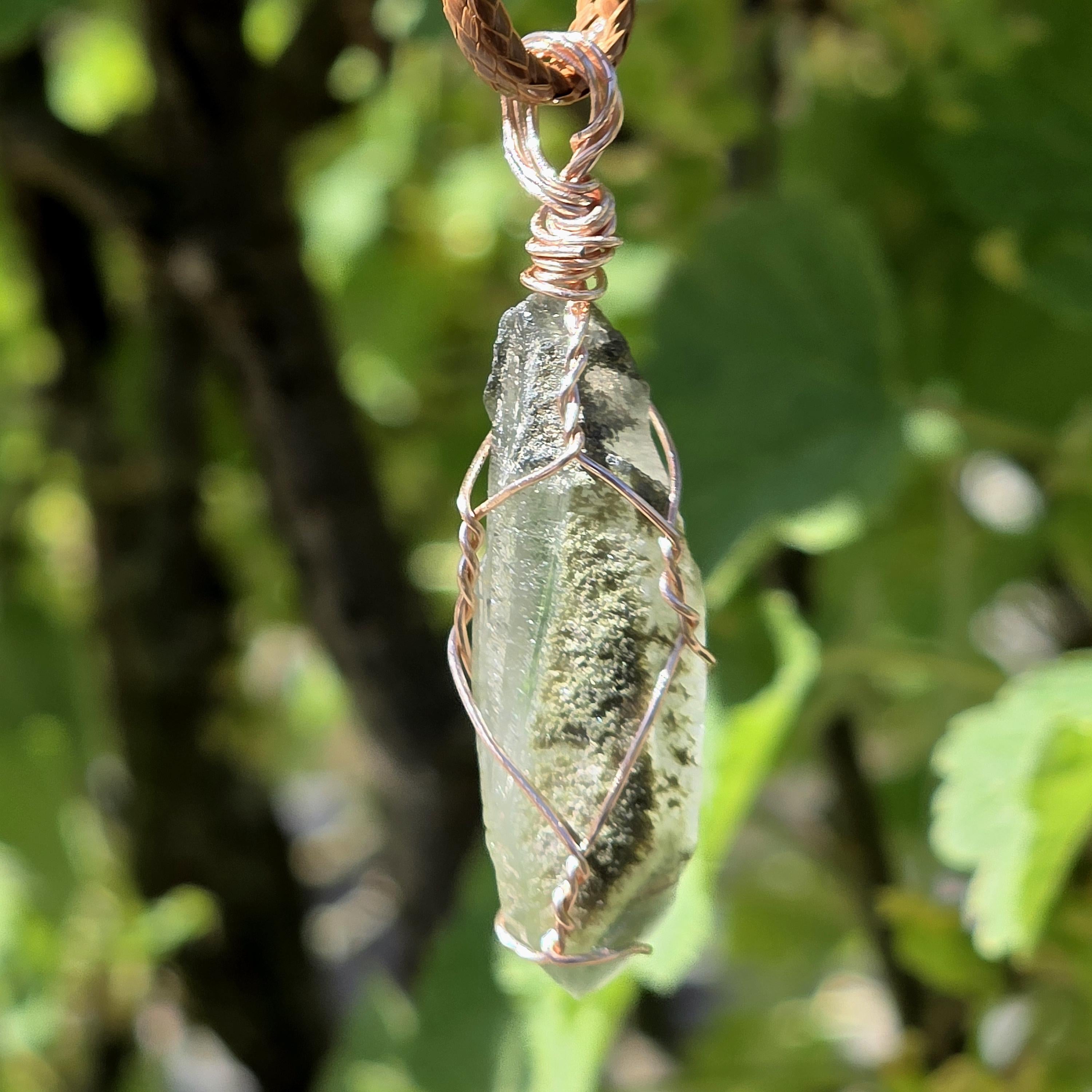 Himalayan Quartz Point Necklace | Chlorite Inclusions, High Altitude Crystal Pendant | Wax Cord Chain