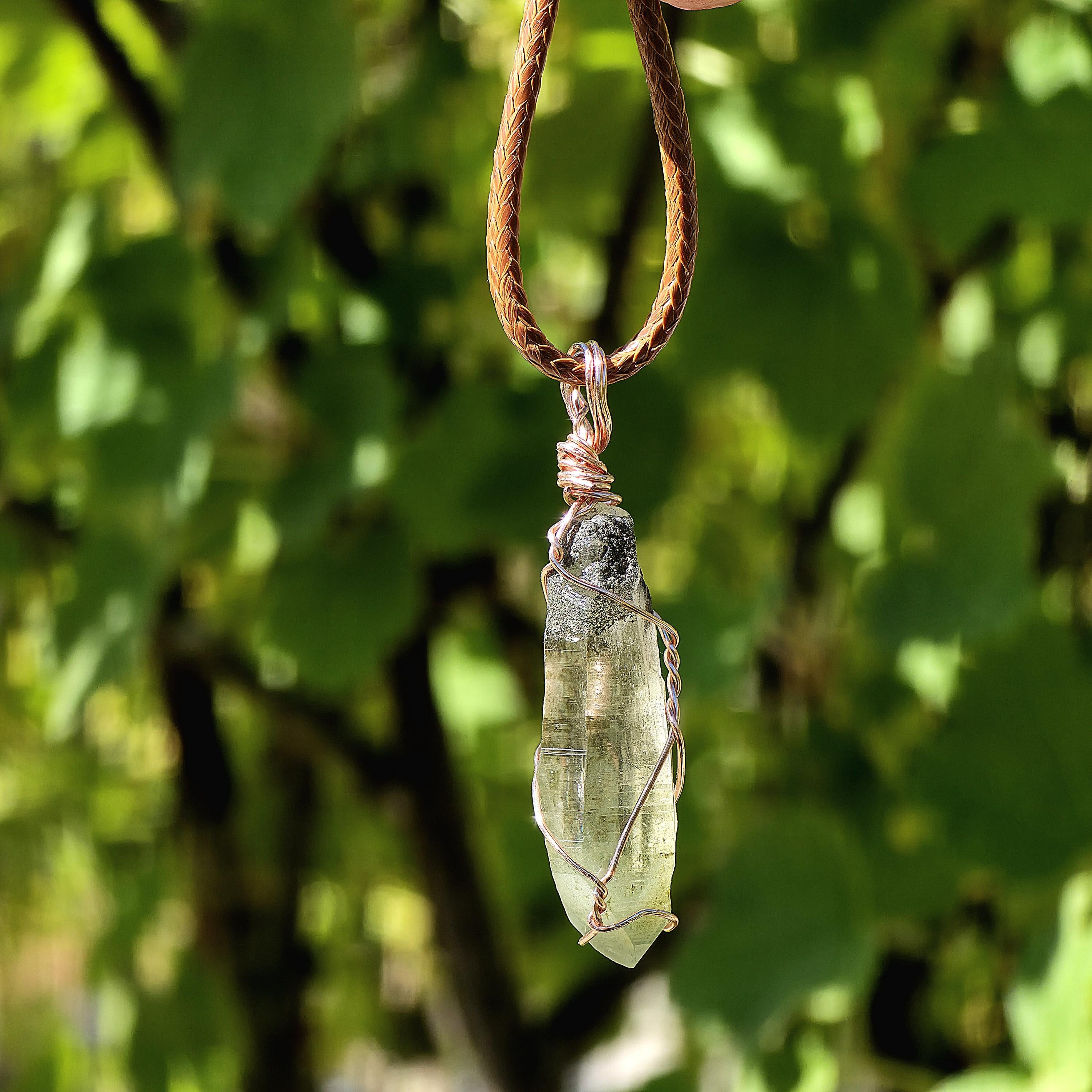 Himalayan Quartz Point Necklace | Chlorite Inclusions, High Altitude Crystal Pendant | Wax Cord Chain