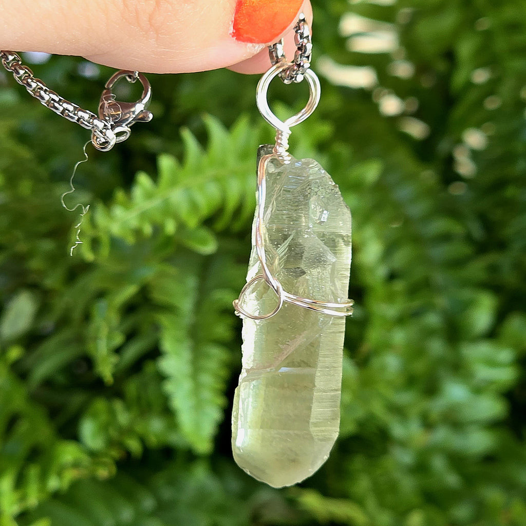 Himalayan Quartz Point Necklace | Chlorite Included Crystal | High Altitude Quartz Pendant | Stainless Steel Chain Jewelry