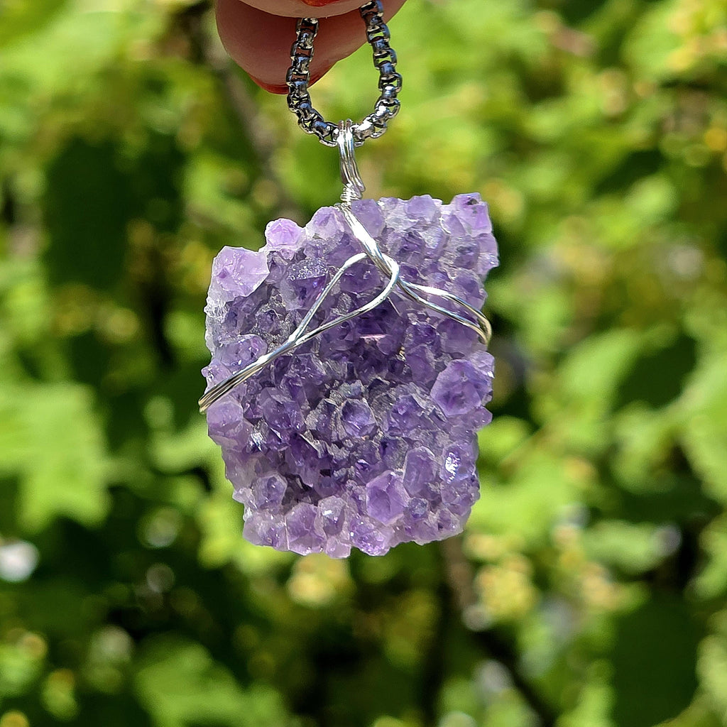 Amethyst Crystal Necklace | Natural Geode Pendant | Stainless Steel Jewelry Gift