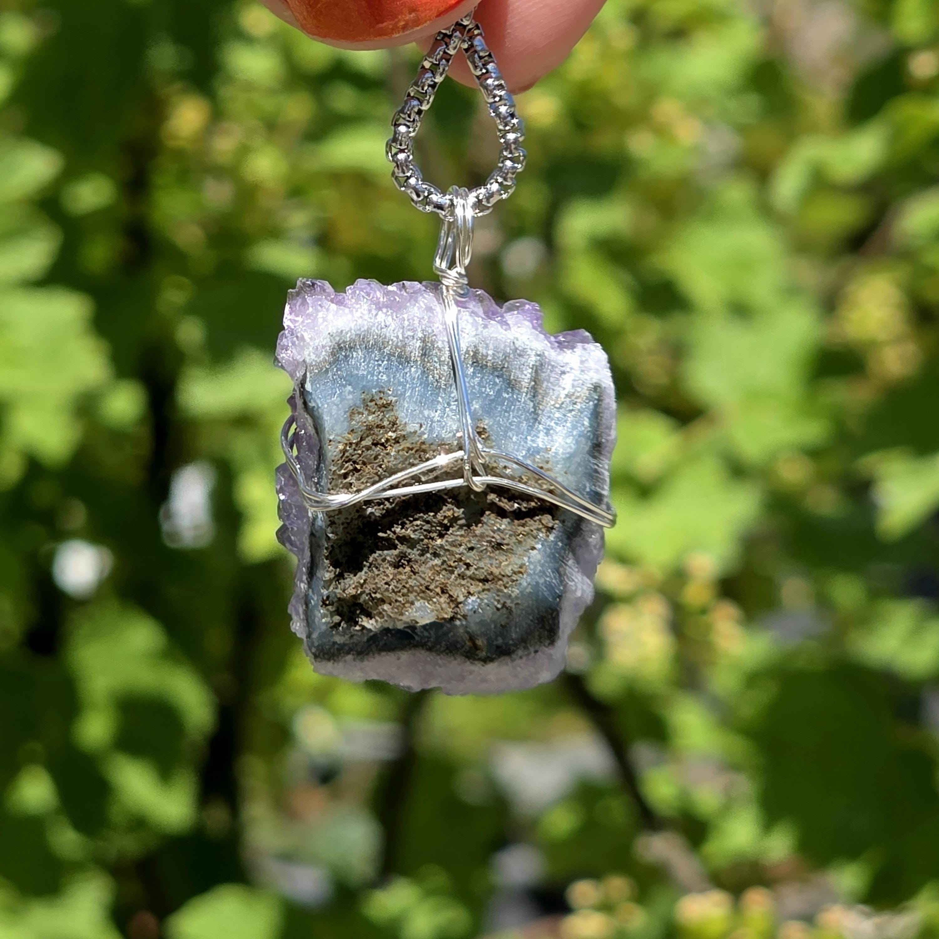 Amethyst Crystal Necklace | Natural Geode Pendant | Stainless Steel Jewelry Gift