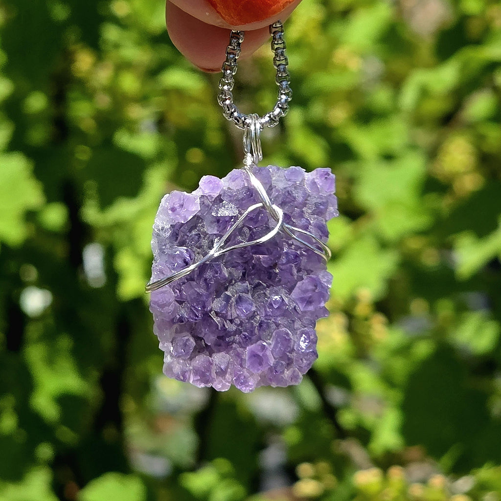 Amethyst Crystal Necklace | Natural Geode Pendant | Stainless Steel Jewelry Gift