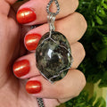 Ocean Jasper Necklace, Stainless Steel Wire Wrapped Pendant, Orbicular Jasper, Green Stone Jewelry