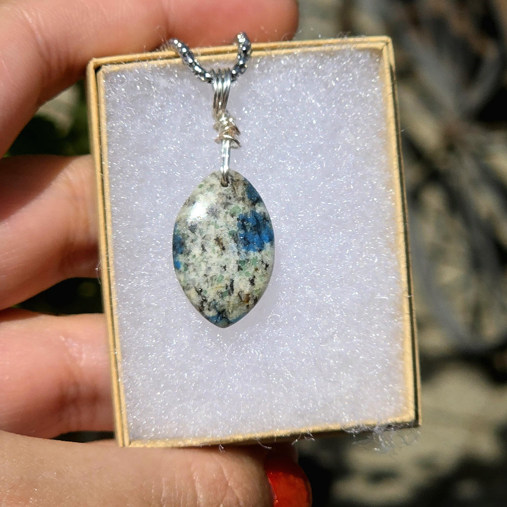 K2 Granite Azurite Pendant Necklace | Wire Wrapped Natural Stone Jewelry