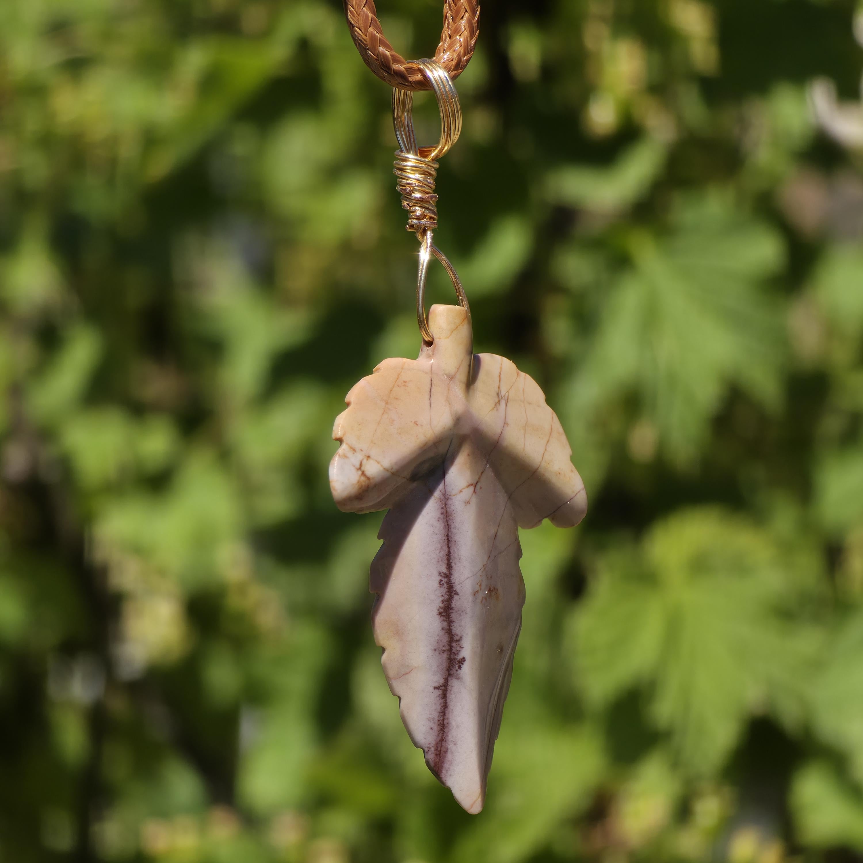 Polychrome Jasper Leaf Necklace | Carved Jasper Pendant | Earthy Crystal Jewelry | 20 Inch Cord