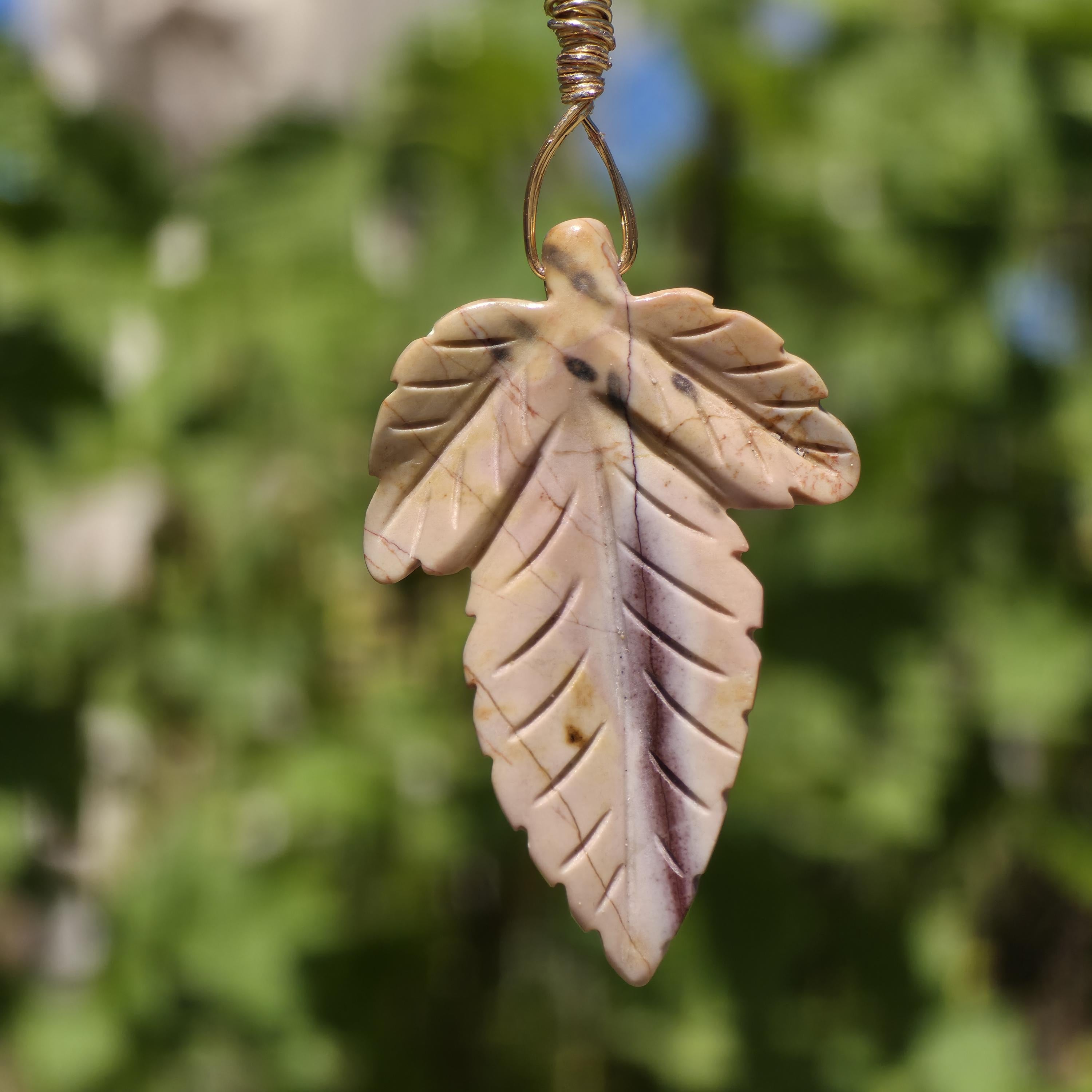 Polychrome Jasper Leaf Necklace | Carved Jasper Pendant | Earthy Crystal Jewelry | 20 Inch Cord