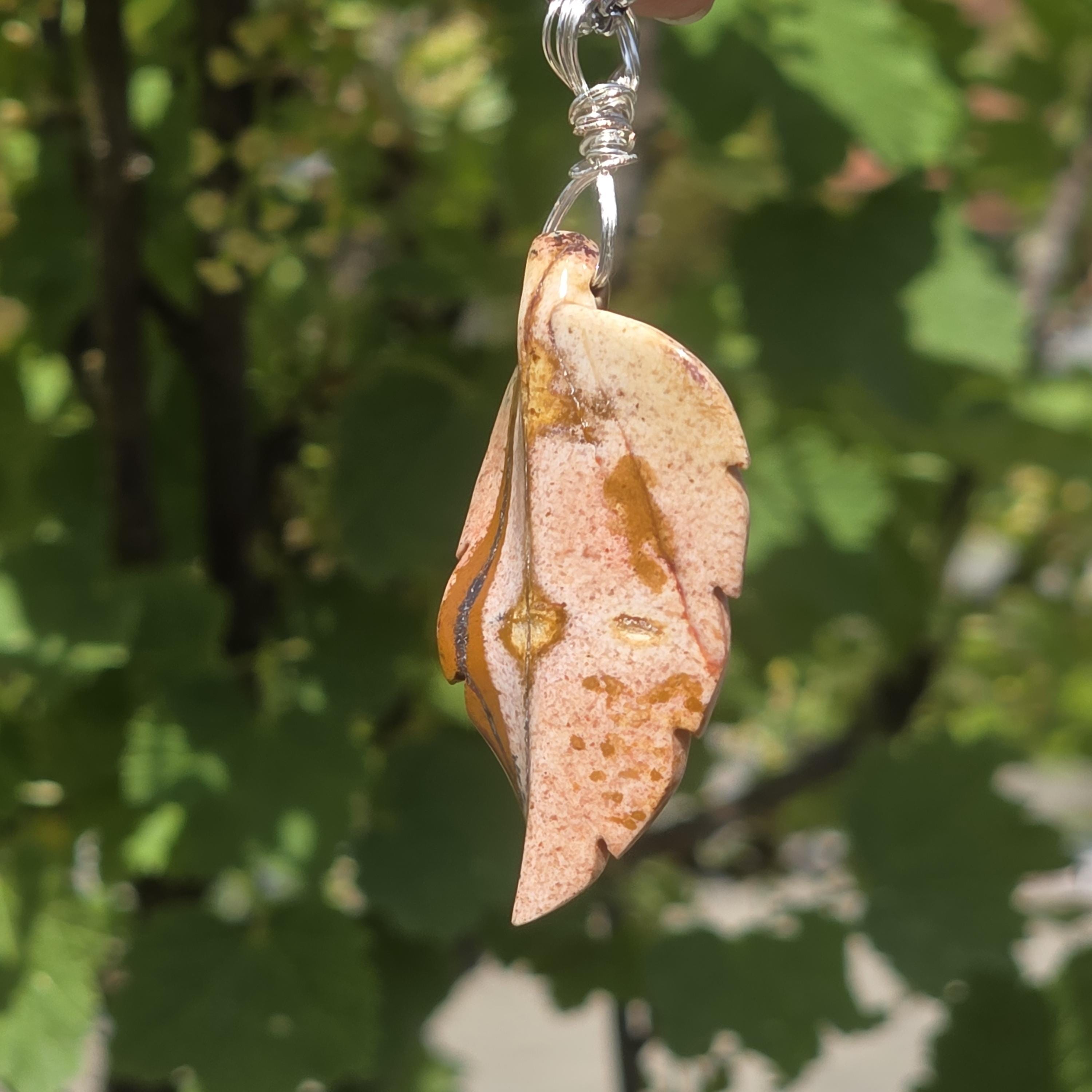 Polychrome Jasper Leaf Necklace | Carved Jasper Pendant | Earthy Crystal Jewelry | 20 Inch Cord