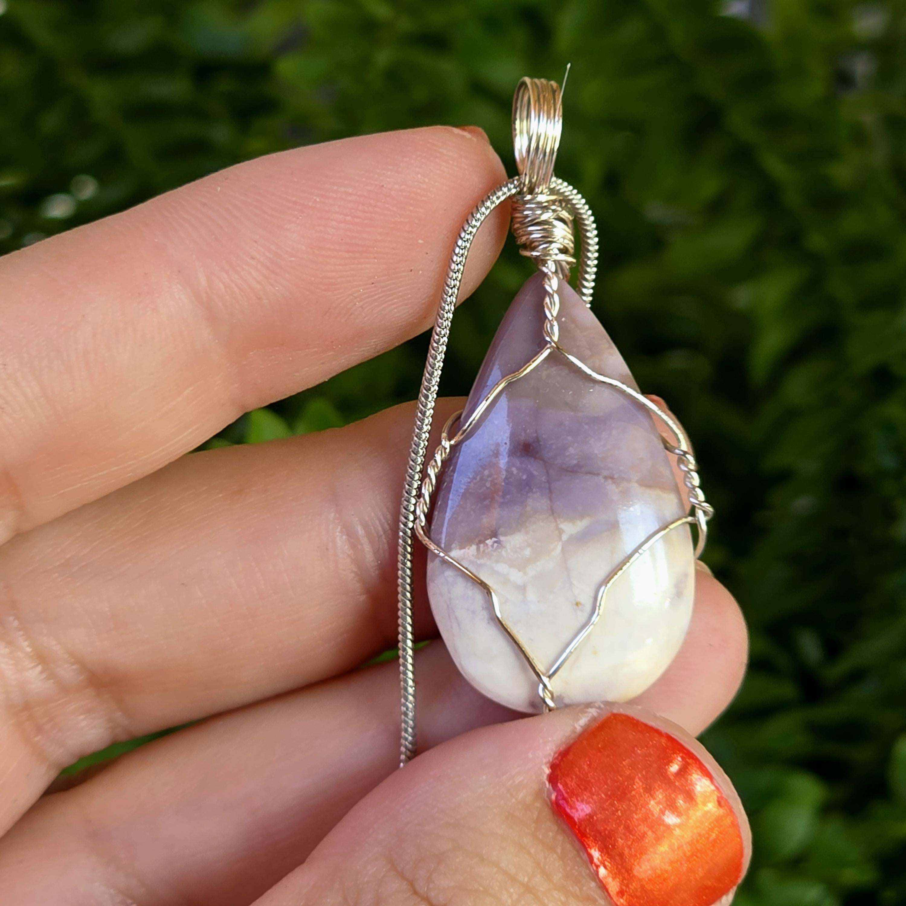 Authentic Utah Tiffany Stone Necklace | UV Reactive Crystal Pendant | Stainless Steel Wire Wrapped Jewelry