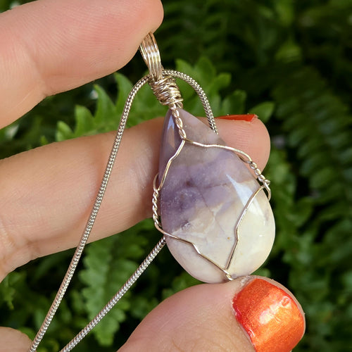Authentic Utah Tiffany Stone Necklace | UV Reactive Crystal Pendant | Stainless Steel Wire Wrapped Jewelry