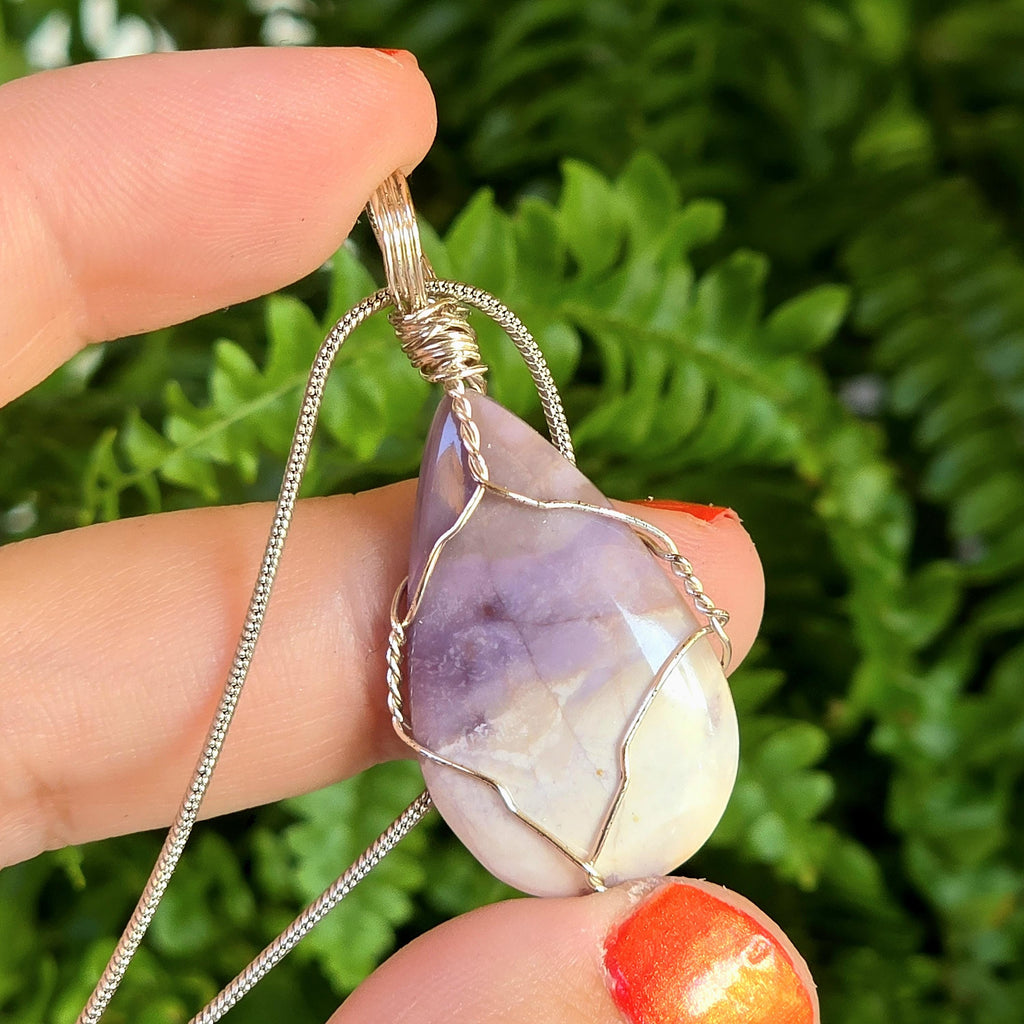Authentic Utah Tiffany Stone Necklace | UV Reactive Crystal Pendant | Stainless Steel Wire Wrapped Jewelry