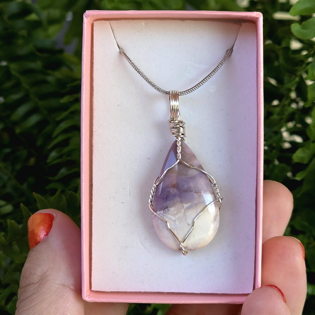 Authentic Utah Tiffany Stone Necklace | UV Reactive Crystal Pendant | Stainless Steel Wire Wrapped Jewelry