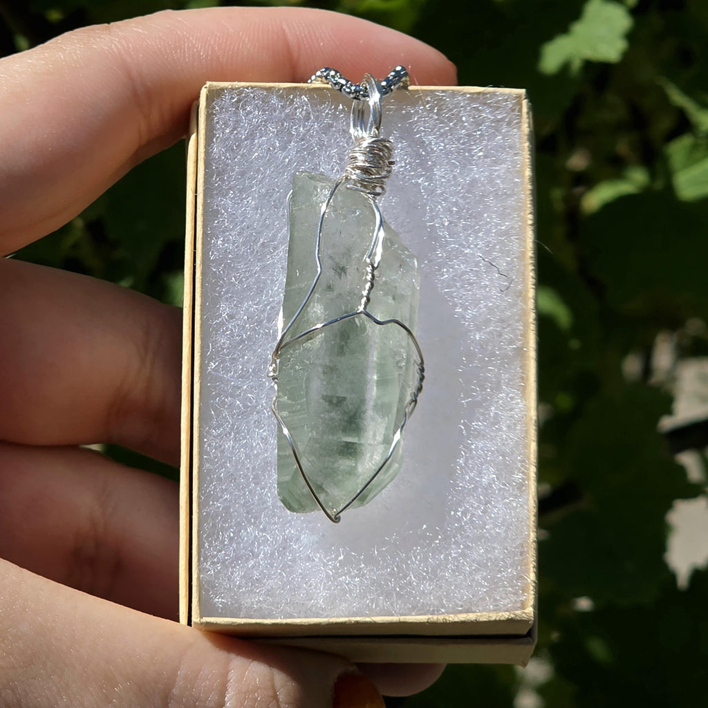 Himalayan Quartz Point Necklace | Chlorite Inclusions, High Altitude Crystal Pendant | Stainless Steel Chain