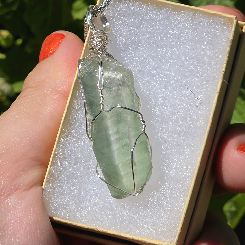 Himalayan Quartz Point Necklace | Chlorite Inclusions, High Altitude Crystal Pendant | Stainless Steel Chain