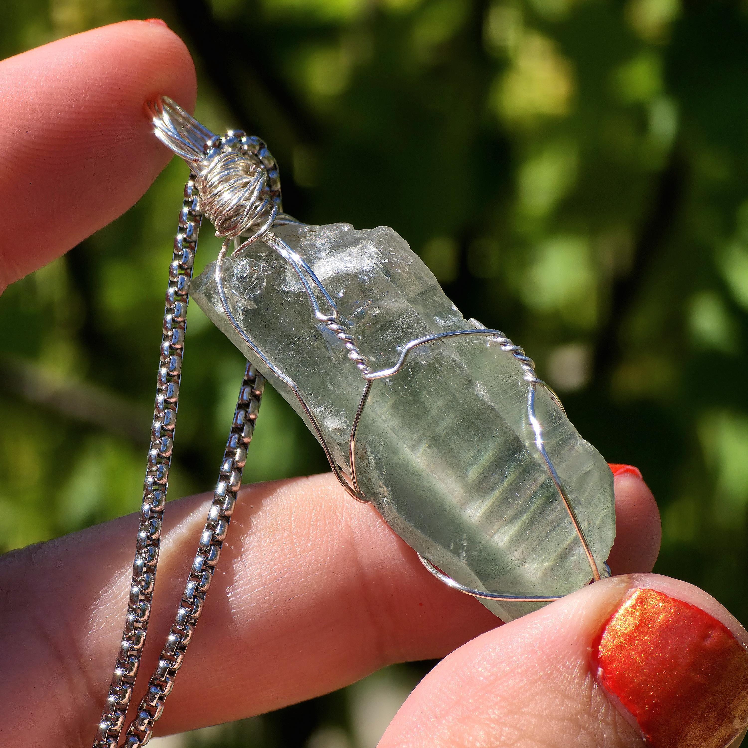 Himalayan Quartz Point Necklace | Chlorite Inclusions, High Altitude Crystal Pendant | Stainless Steel Chain
