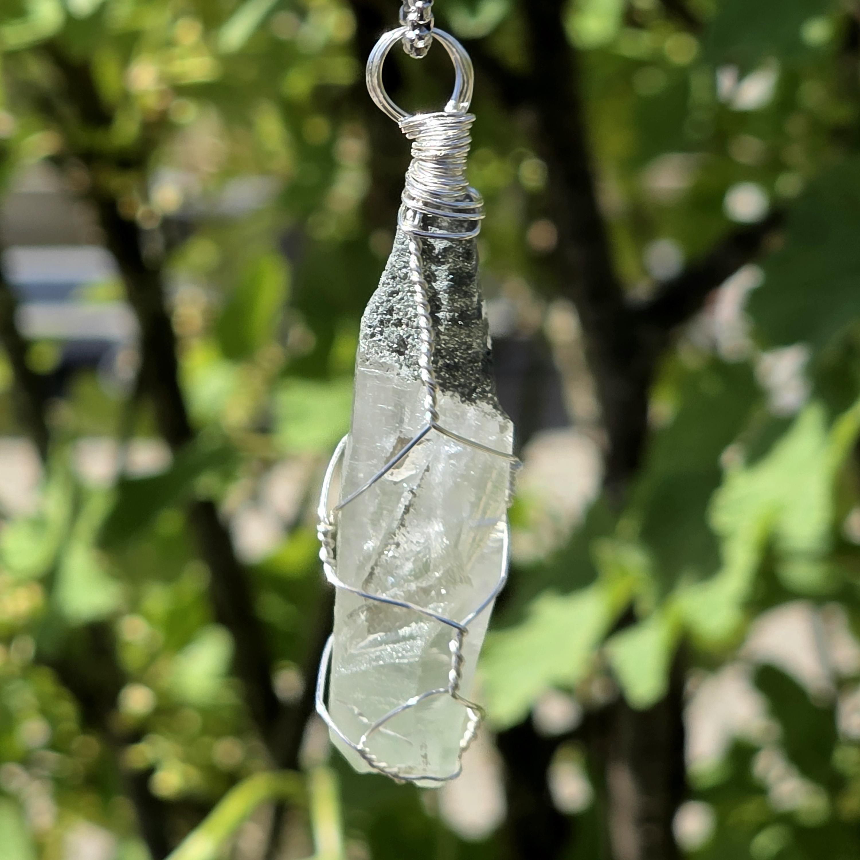 Himalayan Quartz Point Necklace | Chlorite Inclusions, High Altitude Crystal Pendant | Stainless Steel Chain