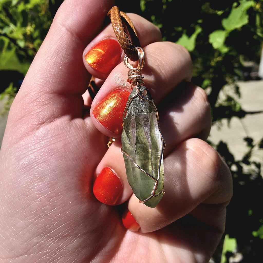 Himalayan Quartz Point Necklace | Chlorite Inclusions, High Altitude Crystal Pendant | Wax Cord Chain