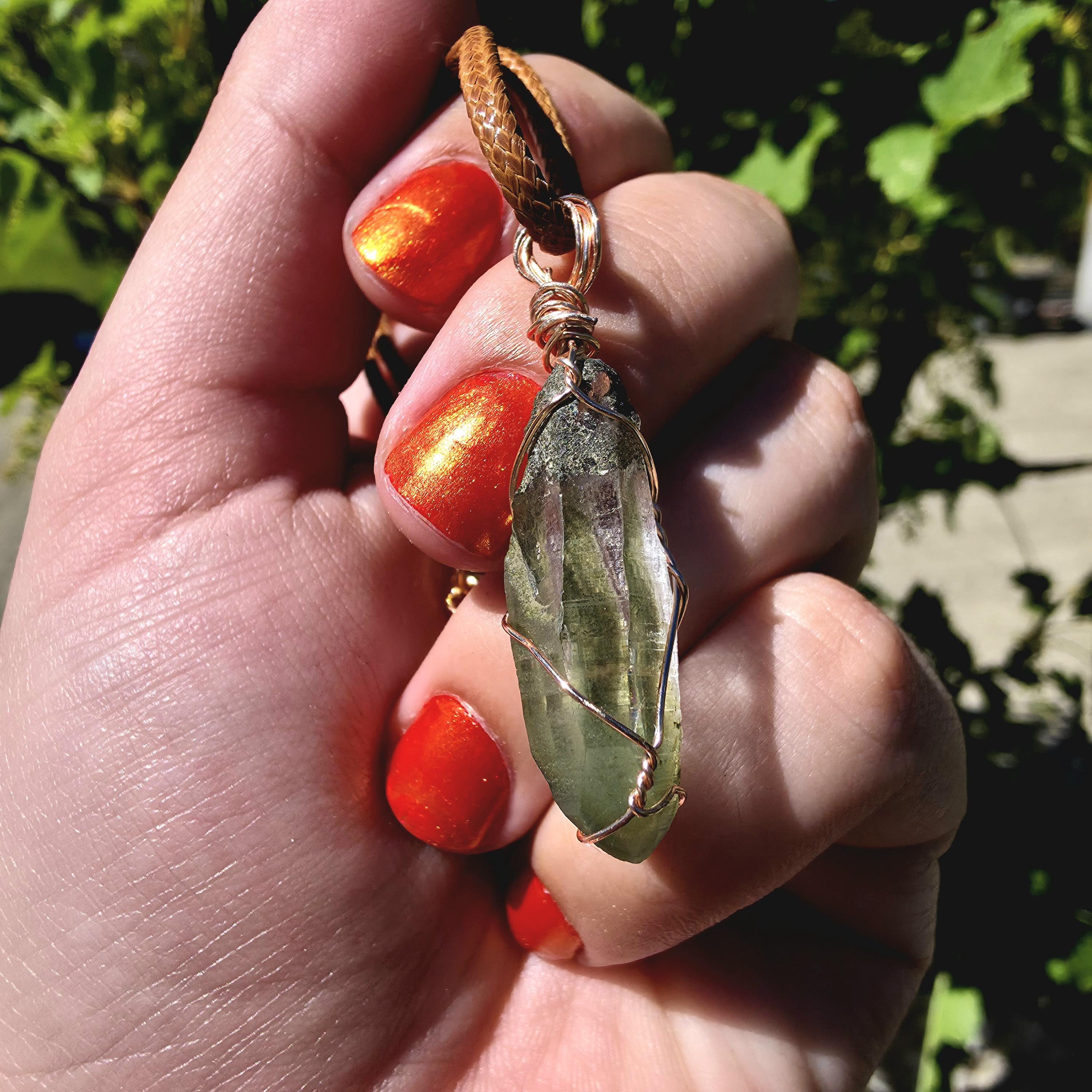 Himalayan Quartz Point Necklace | Chlorite Inclusions, High Altitude Crystal Pendant | Wax Cord Chain