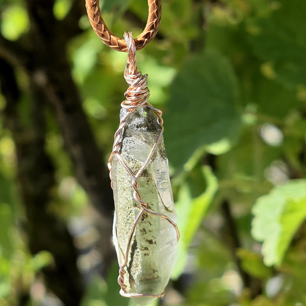 Himalayan Quartz Point Necklace | Chlorite Inclusions, High Altitude Crystal Pendant | Wax Cord Chain