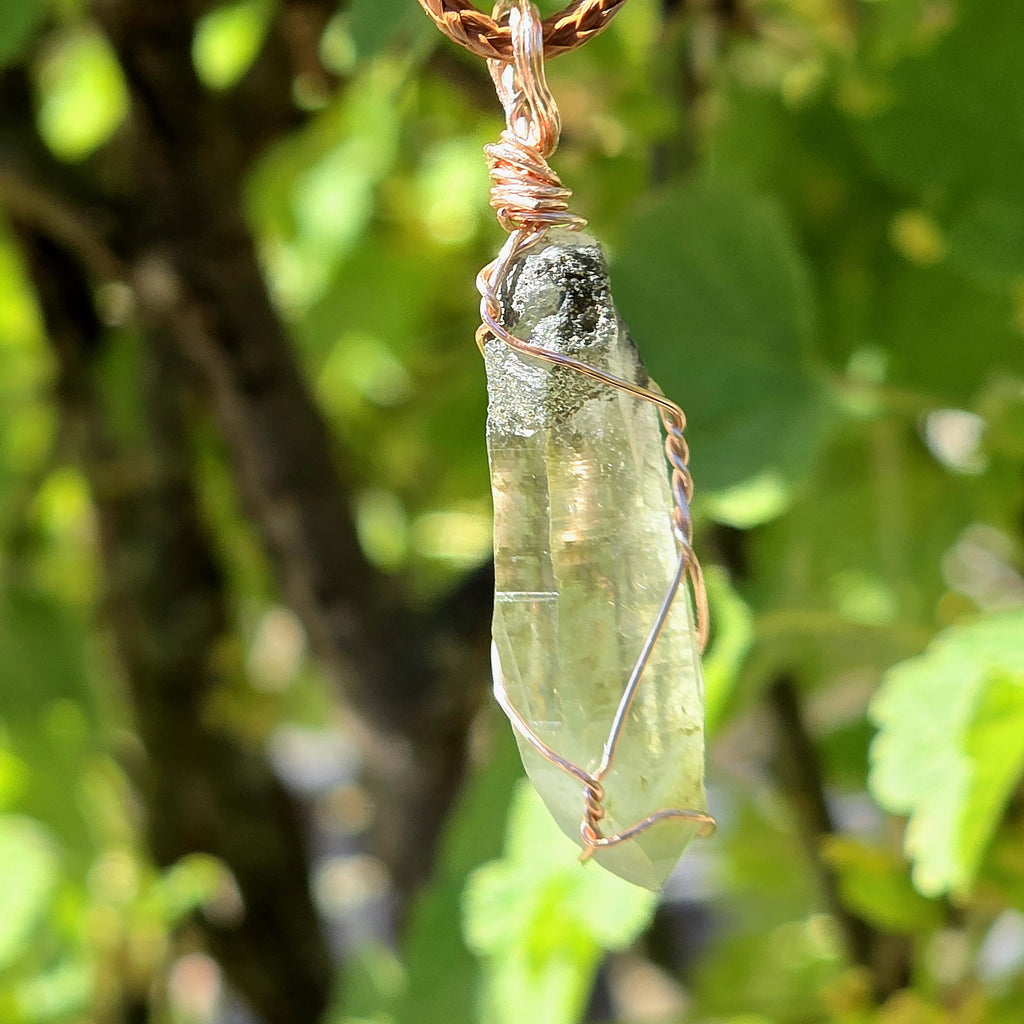 Himalayan Quartz Point Necklace | Chlorite Inclusions, High Altitude Crystal Pendant | Wax Cord Chain