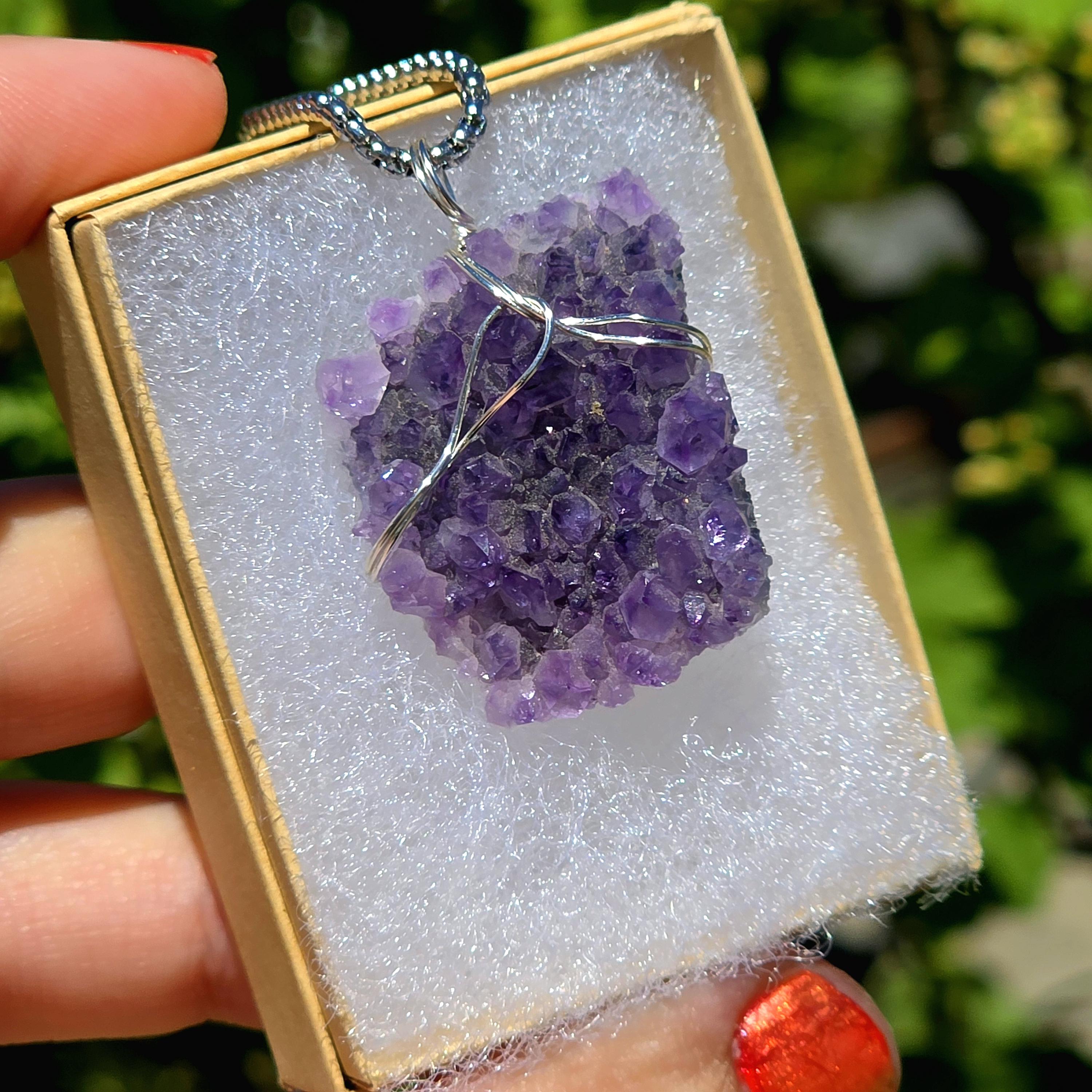 Amethyst Crystal Necklace | Natural Geode Pendant | Stainless Steel Jewelry Gift