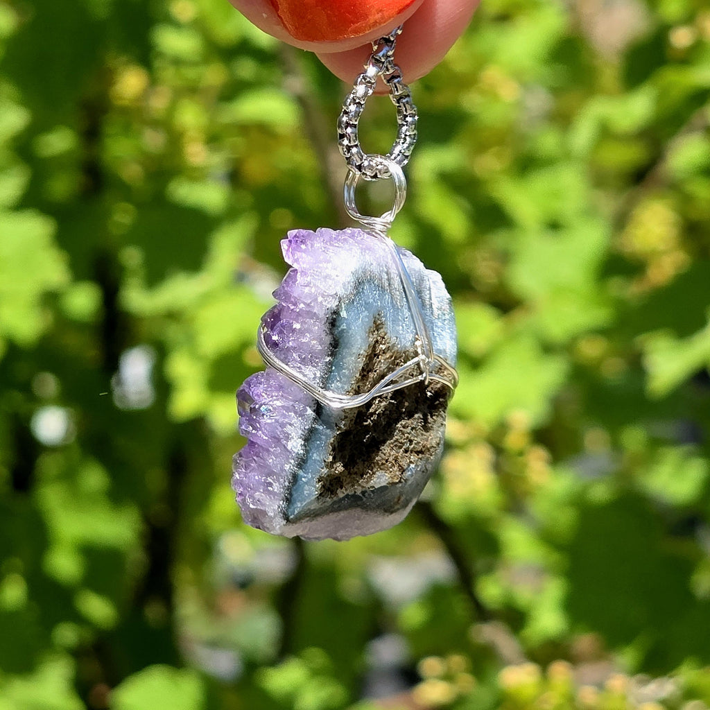 Amethyst Crystal Necklace | Natural Geode Pendant | Stainless Steel Jewelry Gift