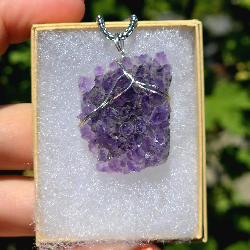 Amethyst Crystal Necklace | Natural Geode Pendant | Stainless Steel Jewelry Gift