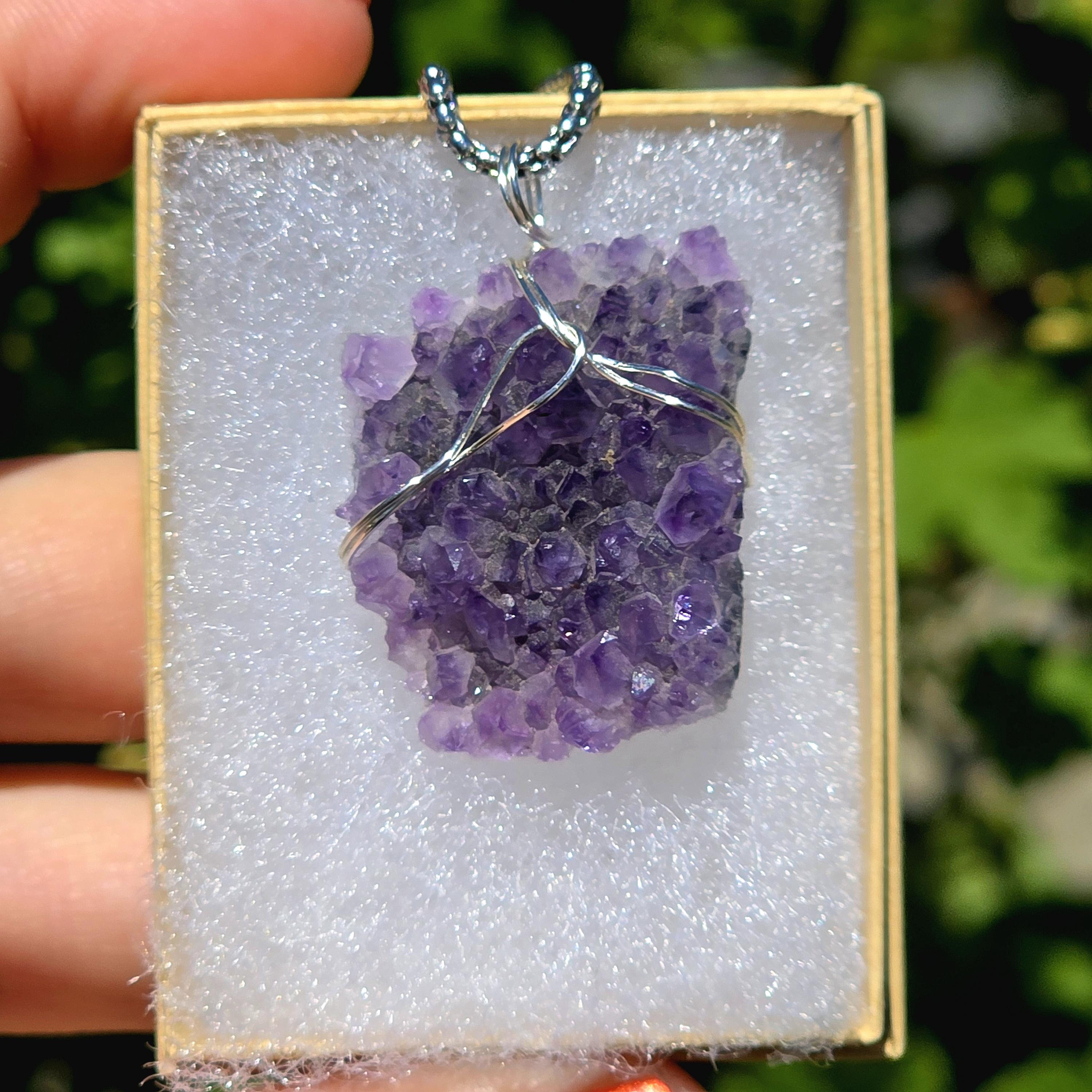 Amethyst Crystal Necklace | Natural Geode Pendant | Stainless Steel Jewelry Gift
