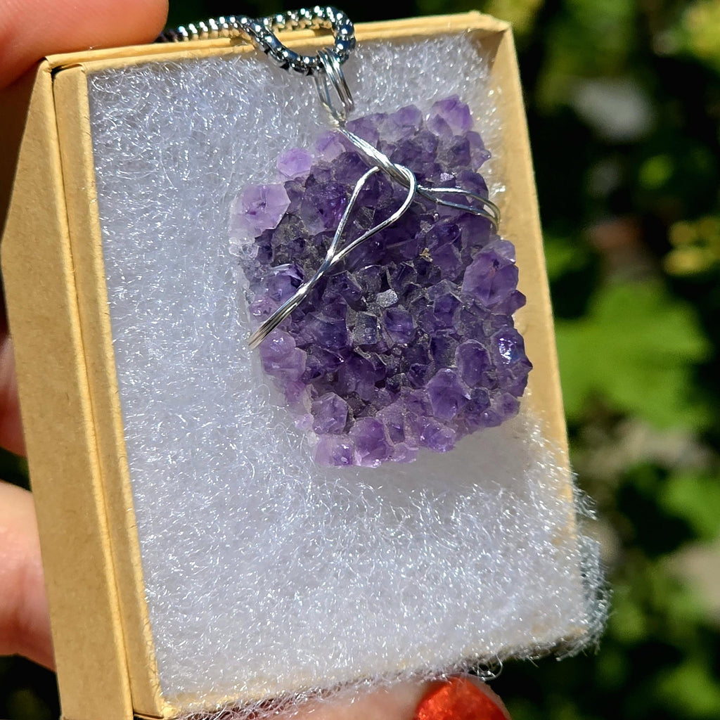 Amethyst Crystal Necklace | Natural Geode Pendant | Stainless Steel Jewelry Gift