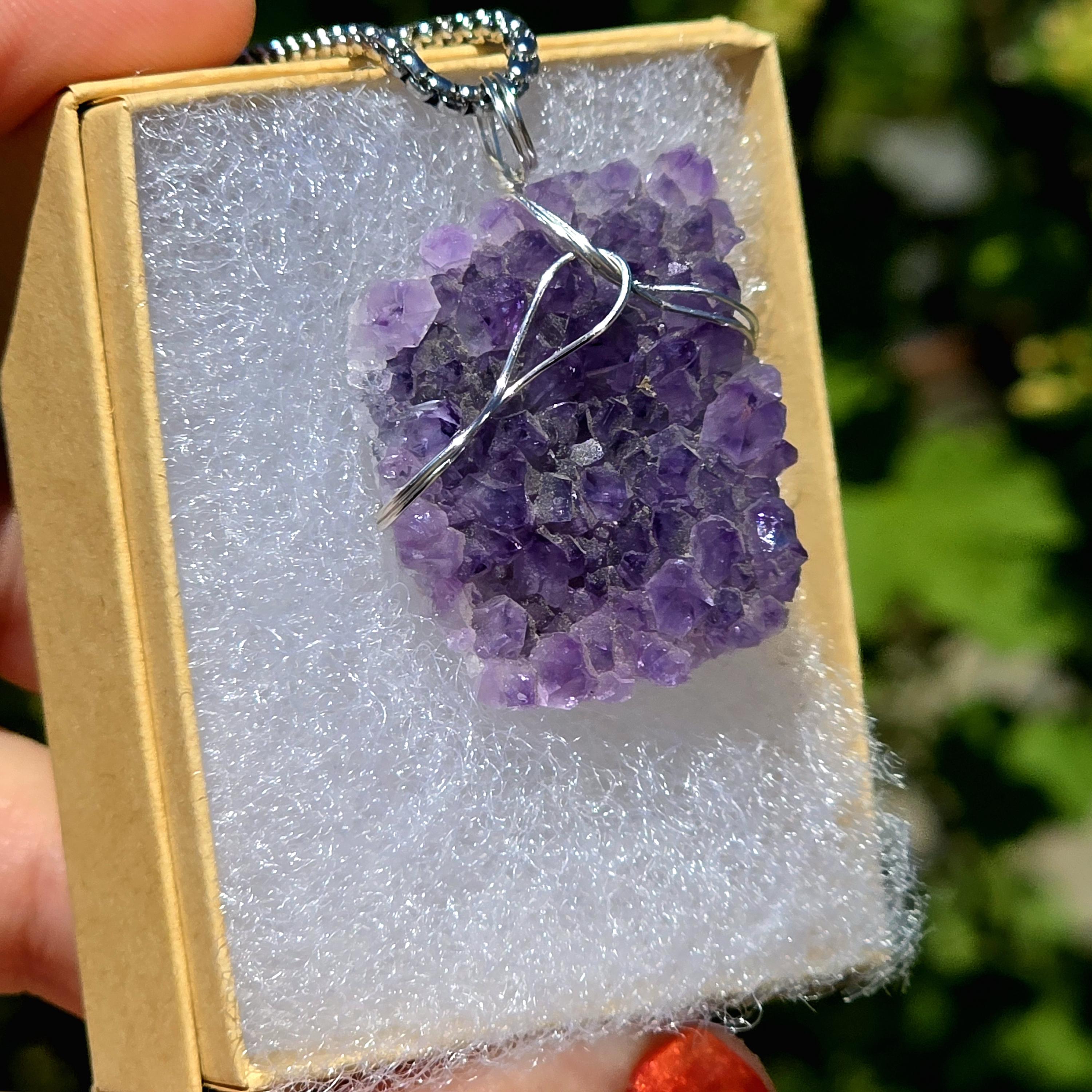 Amethyst Crystal Necklace | Natural Geode Pendant | Stainless Steel Jewelry Gift