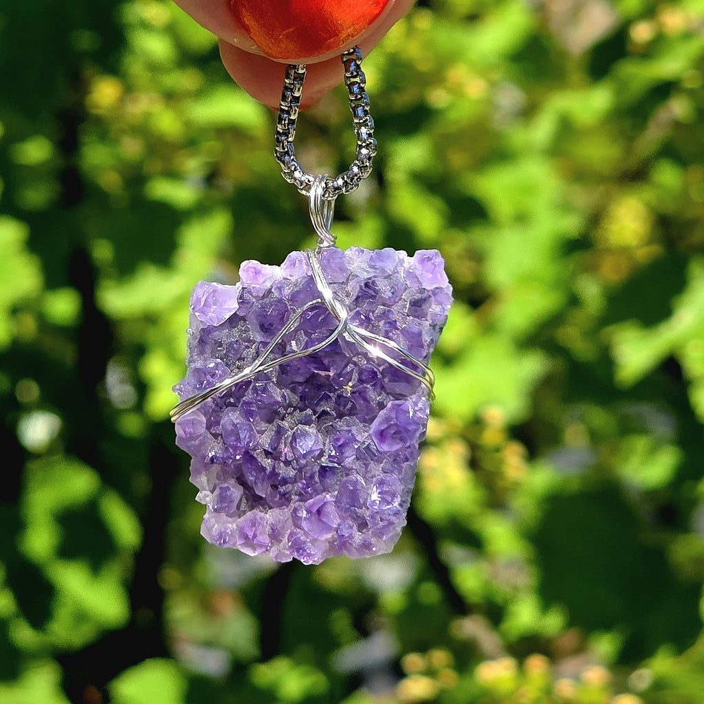 Amethyst Crystal Necklace | Natural Geode Pendant | Stainless Steel Jewelry Gift