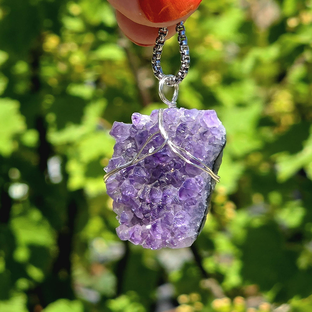 Amethyst Crystal Necklace | Natural Geode Pendant | Stainless Steel Jewelry Gift