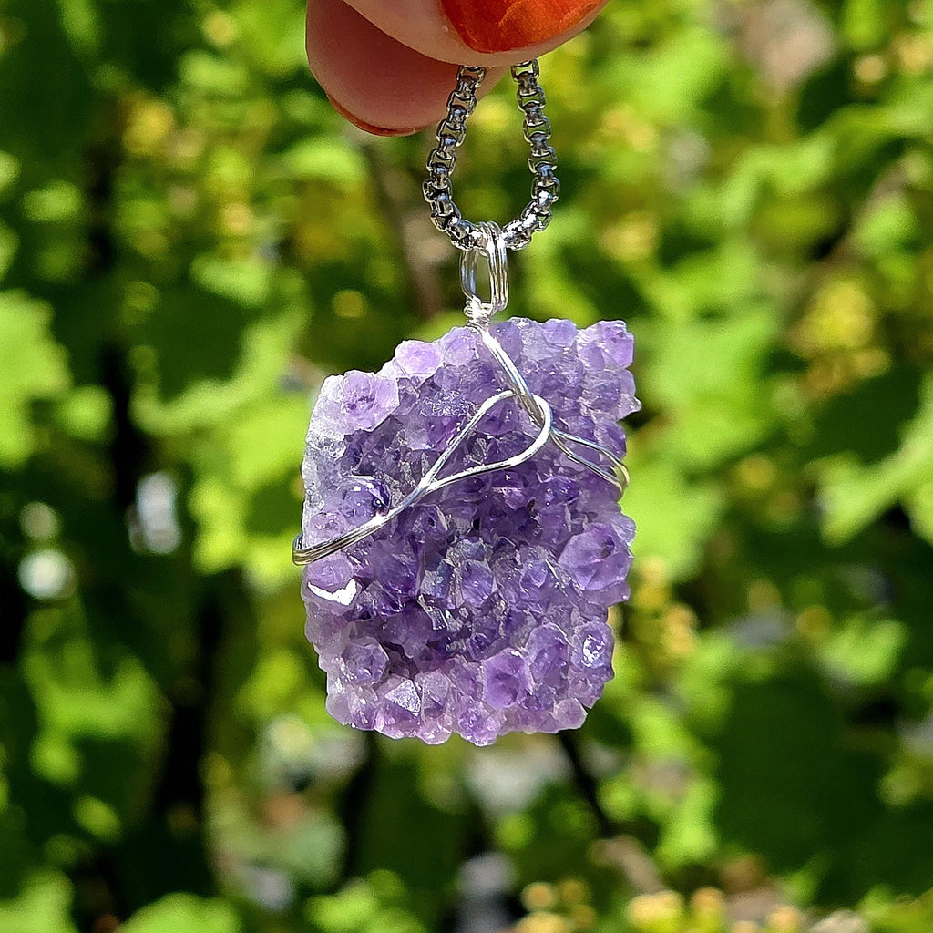 Amethyst Crystal Necklace | Natural Geode Pendant | Stainless Steel Jewelry Gift