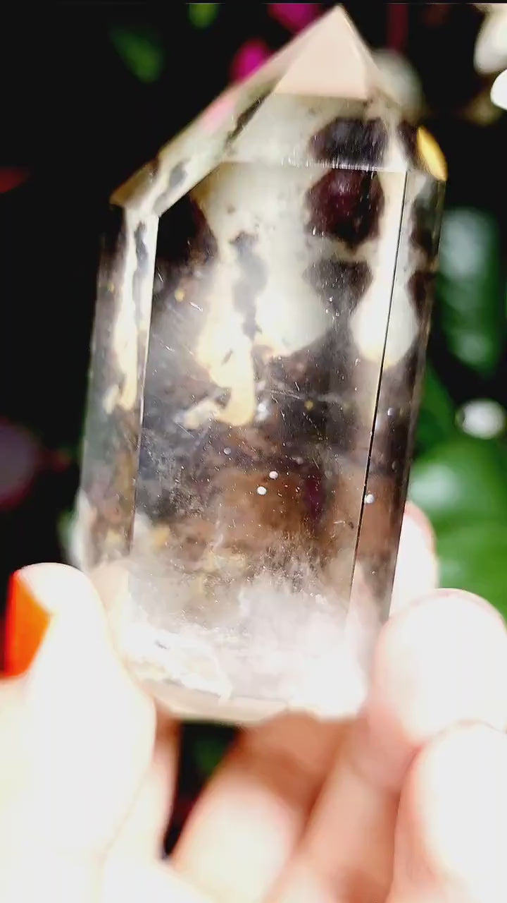 Garden Quartz Tower | Polished Lodolite Crystal Point | Natural Inclusion Quartz Decor