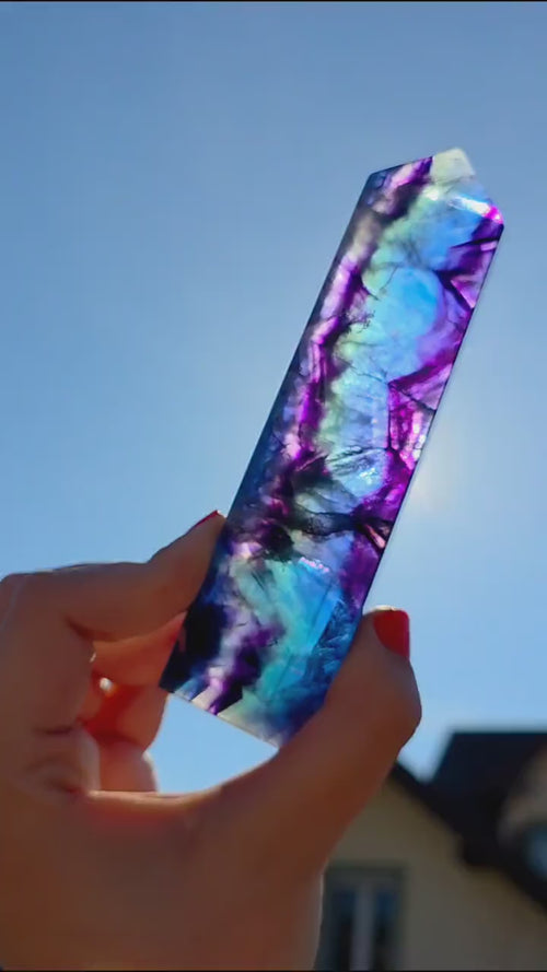 Blue Fluorite Tower | Polished Fluorite Point | Natural Blue Crystal Decor