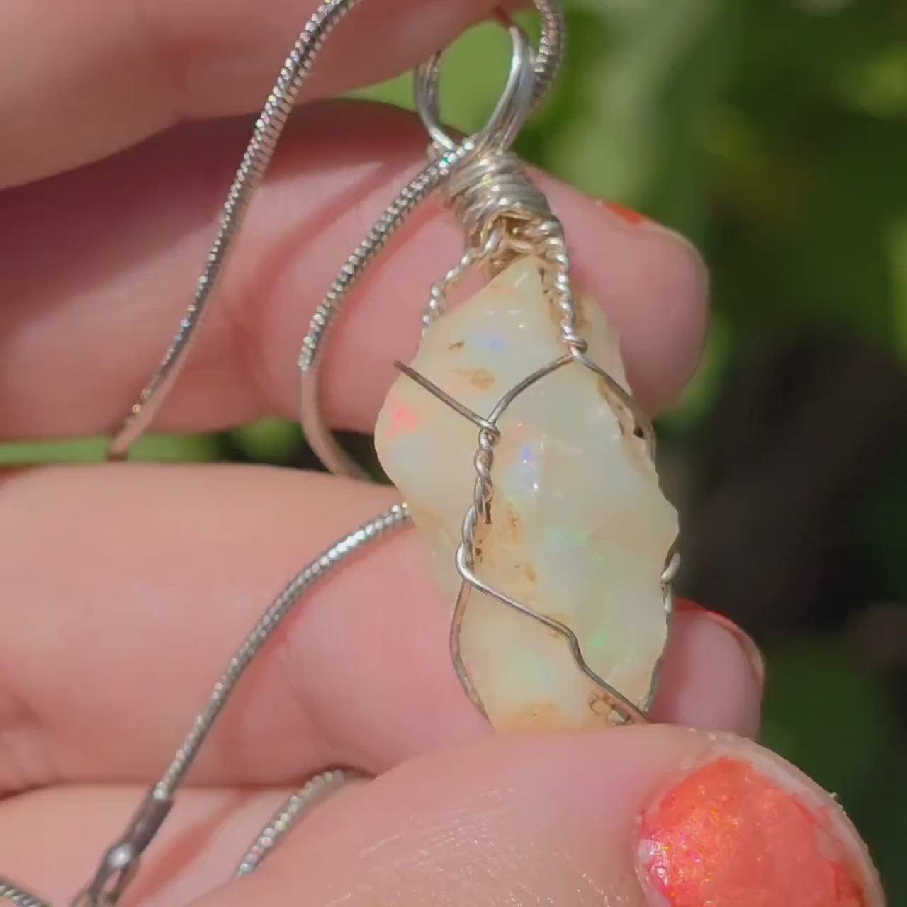 Raw Ethiopian Welo Opal Necklace | Wire Wrapped Pendant | Sterling Silver Chain