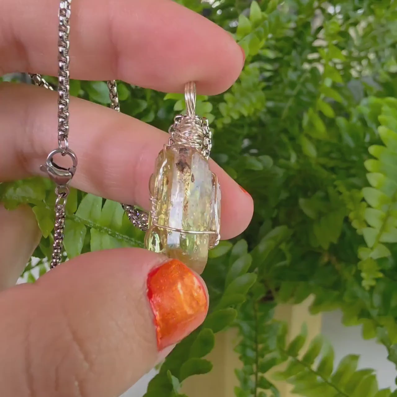 Golden Apatite Necklace | Wire Wrapped Crystal Pendant | Stainless Steel Chain | Natural Gem Quality Apatite Jewelry