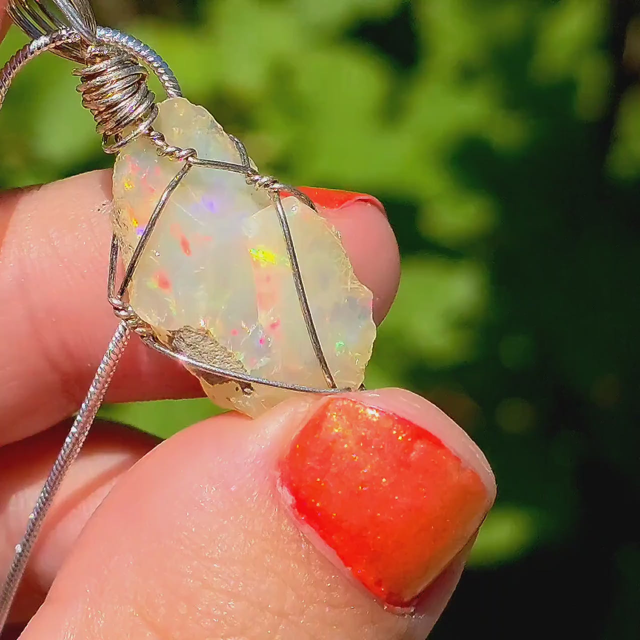 Raw Ethiopian Welo Opal Necklace | Wire Wrapped Opal Pendant | 925 Sterling Silver Chain | Natural Fire Opal Jewelry