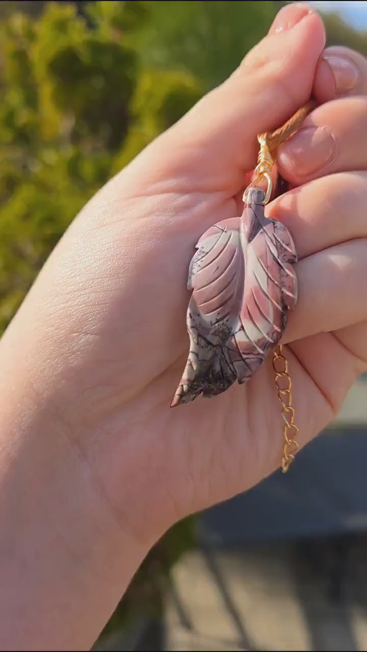 Polychrome Jasper Leaf Necklace, Desert Jasper Pendant, Earth Tone Crystal Jewelry, Natural Stone Leaf, Boho Necklace
