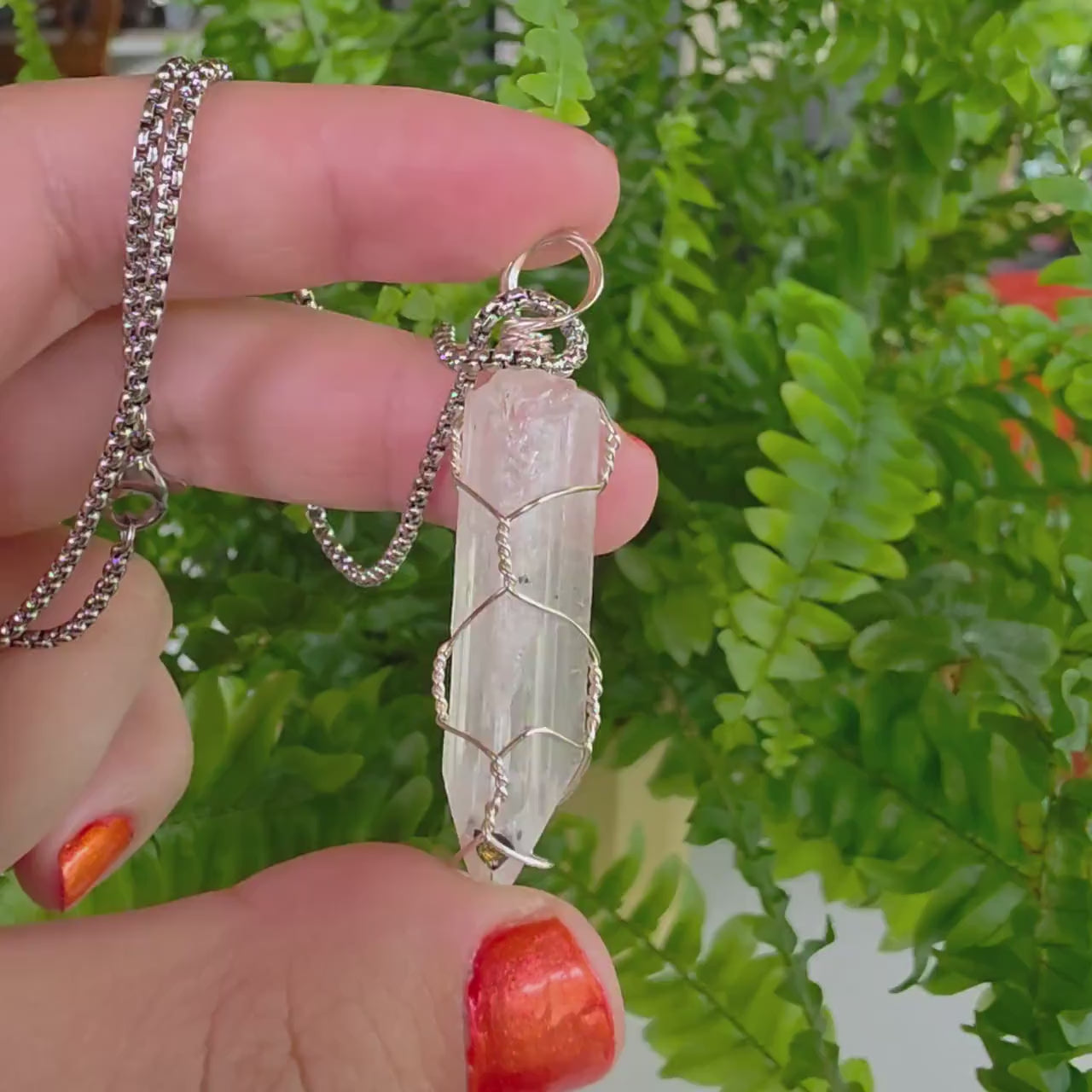 Wire Wrapped Danburite Crystal Necklace | Clear Pendant, Rare Mexican Stone, Stainless Steel Chain
