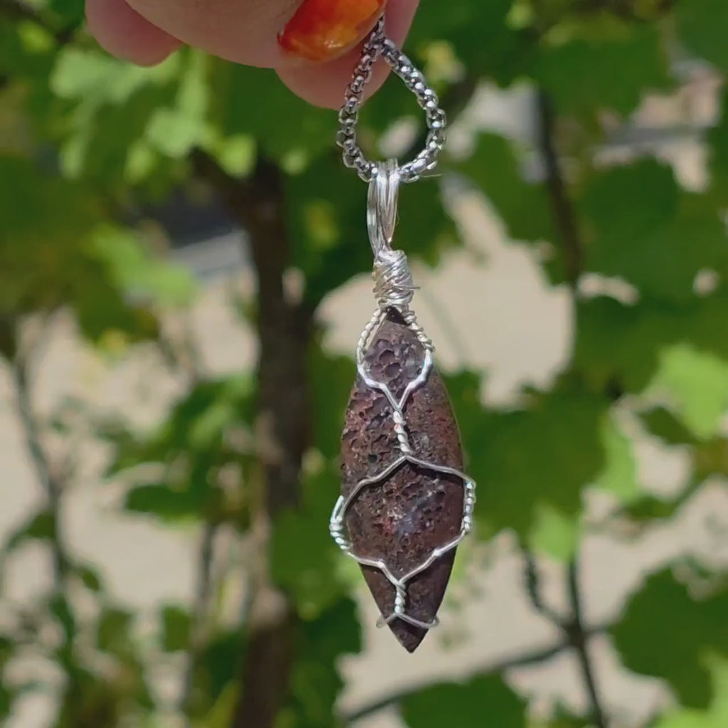 Dinosaur Bone Necklace | Fossil Cabochon Pendant | Polished Dino Bone | Stainless Steel Chain | Prehistoric Jewelry