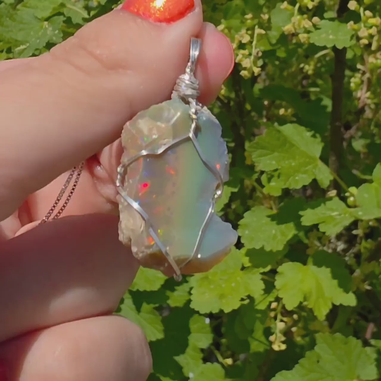 Raw Ethiopian Welo Opal Necklace | Wire Wrapped Pendant, Sterling Silver Chain